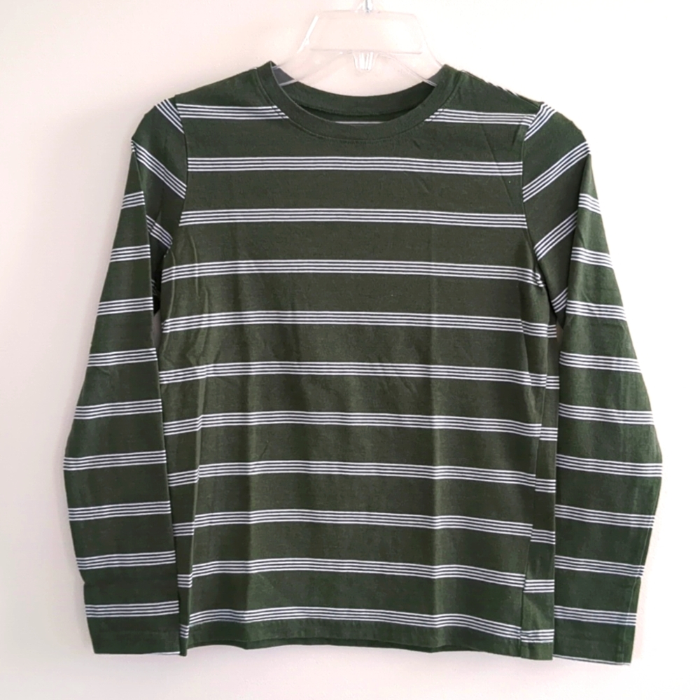 Big Boys Jumping Beans Long Sleeve Green Striped T-shirt (Size 12)